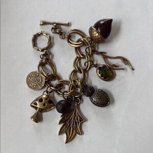 Lucky Brand Gold and Brown Charm Bracelet Mushroom Acorn Fall